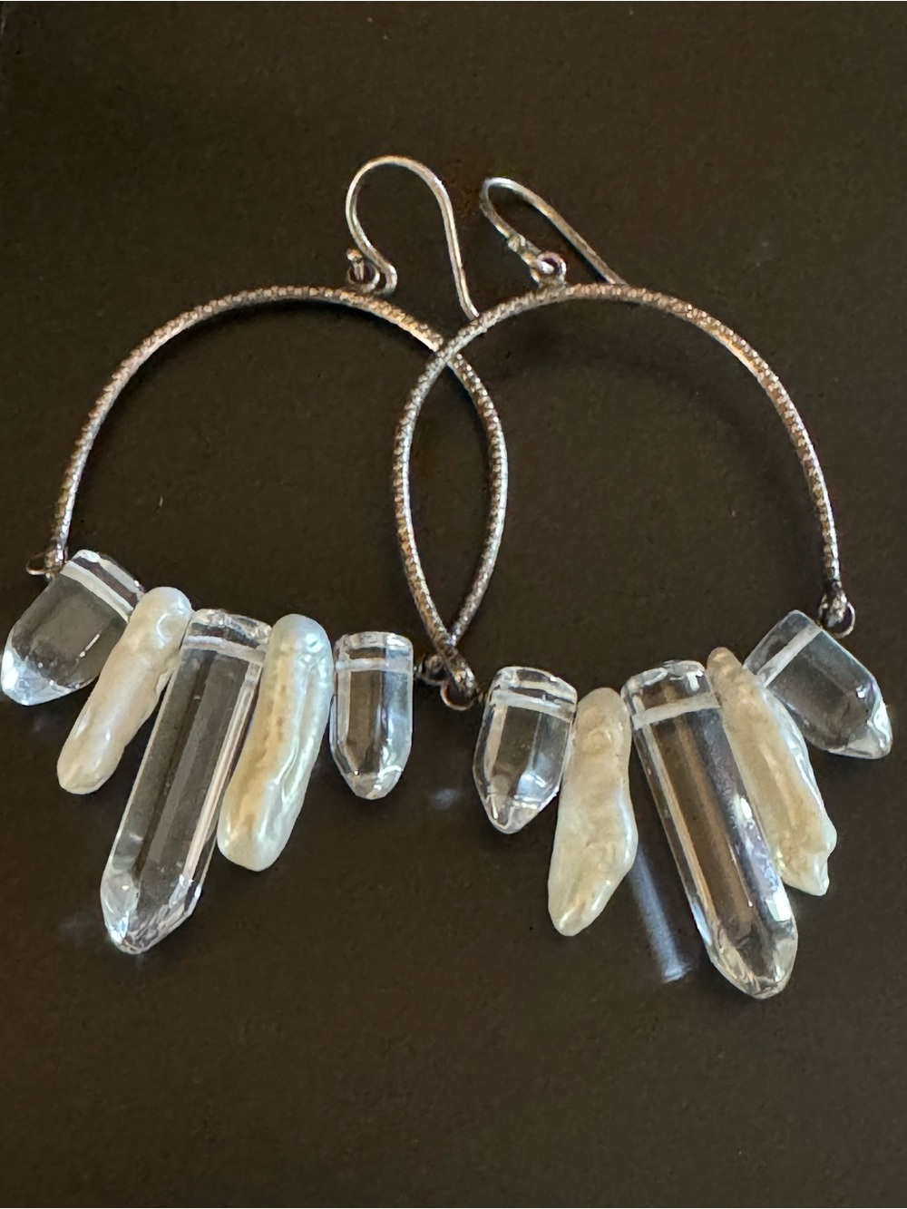 Sterling Silver Quartz Crystal & Baroque Pearl Statement Hoop Earrings